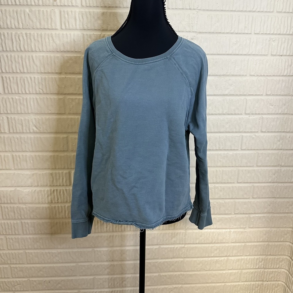 Pact The Downtime Raglan Sweatshirt Sz M Washed Blue Cropped Crewneck Loungewear